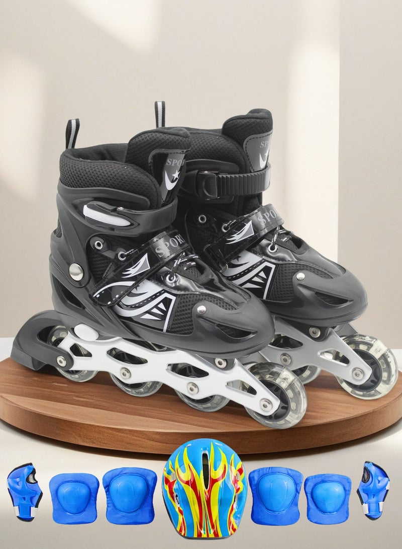 إيزي فيتشور أحذية تزلج إيزي فيوتشر، زلاجات قابلة للتعديل للأطفال، عجلات LED وامضة، زلاجات للأولاد والبنات المبتدئين، تتضمن مجموعة كاملة من معدات الحماية، رقم 1301H - Image 1